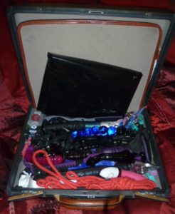 Image of briefcase full of sextoys we take with us on an outcall